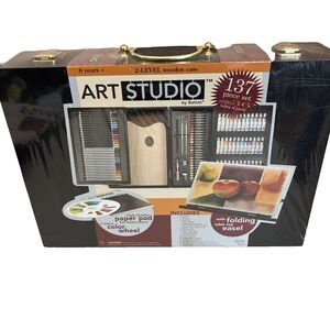 Battat Art Studio 2-Level Wooden Case 137 Piece Set, Includes 36 tubes of paint